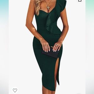 Dark Green Bandage One Shoulder Dress